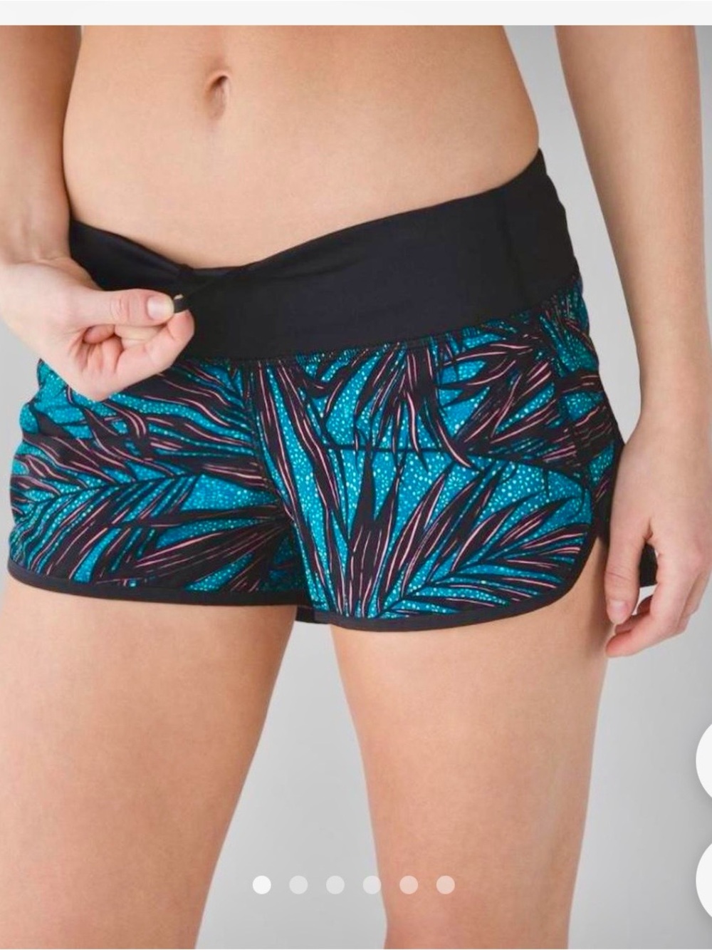 lululemon athletica vintage Black Waistband Teal Botanical Print Athletic Shorts